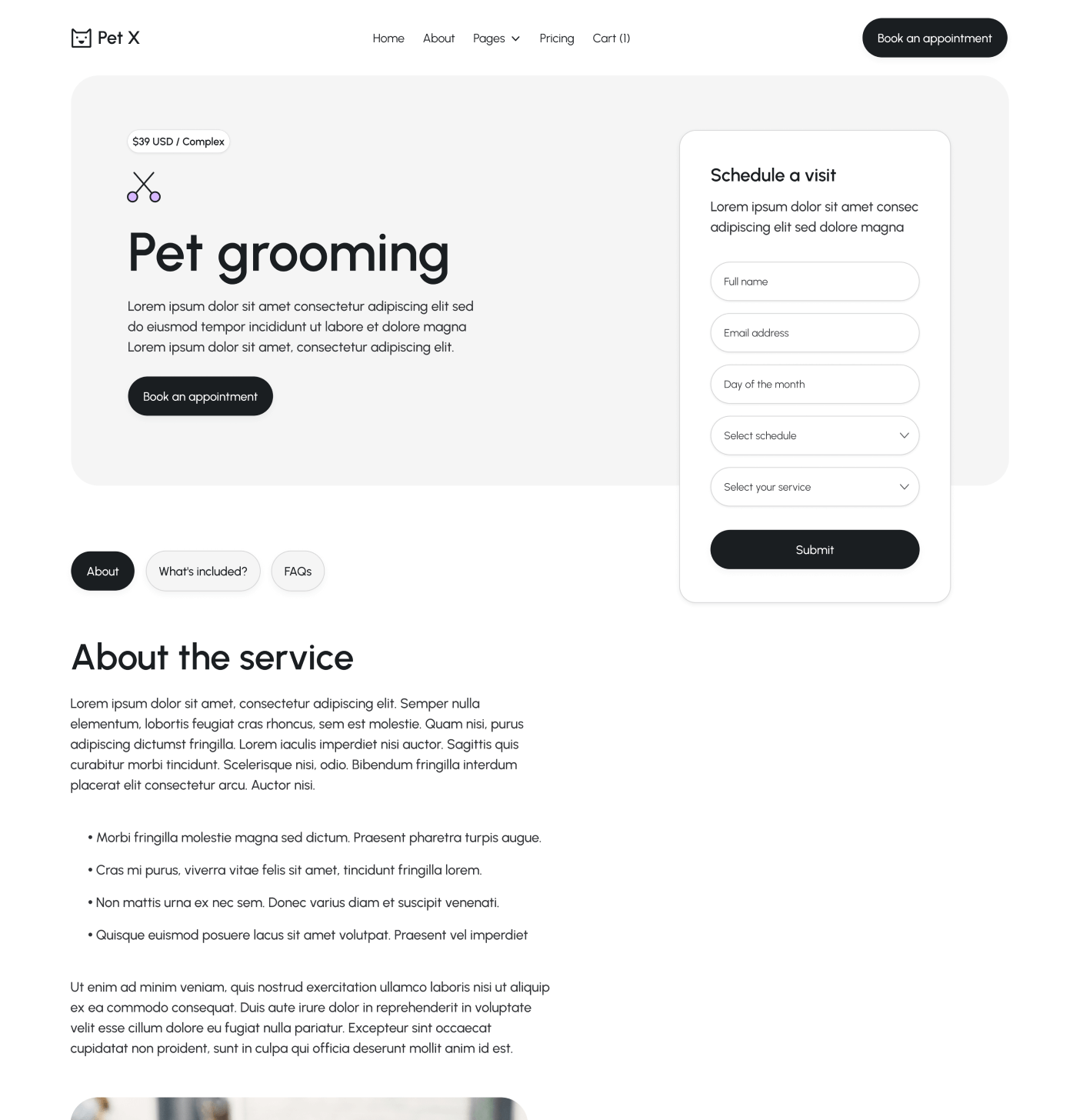 Pet X Service Single Main Page Veterinary Webflow Template