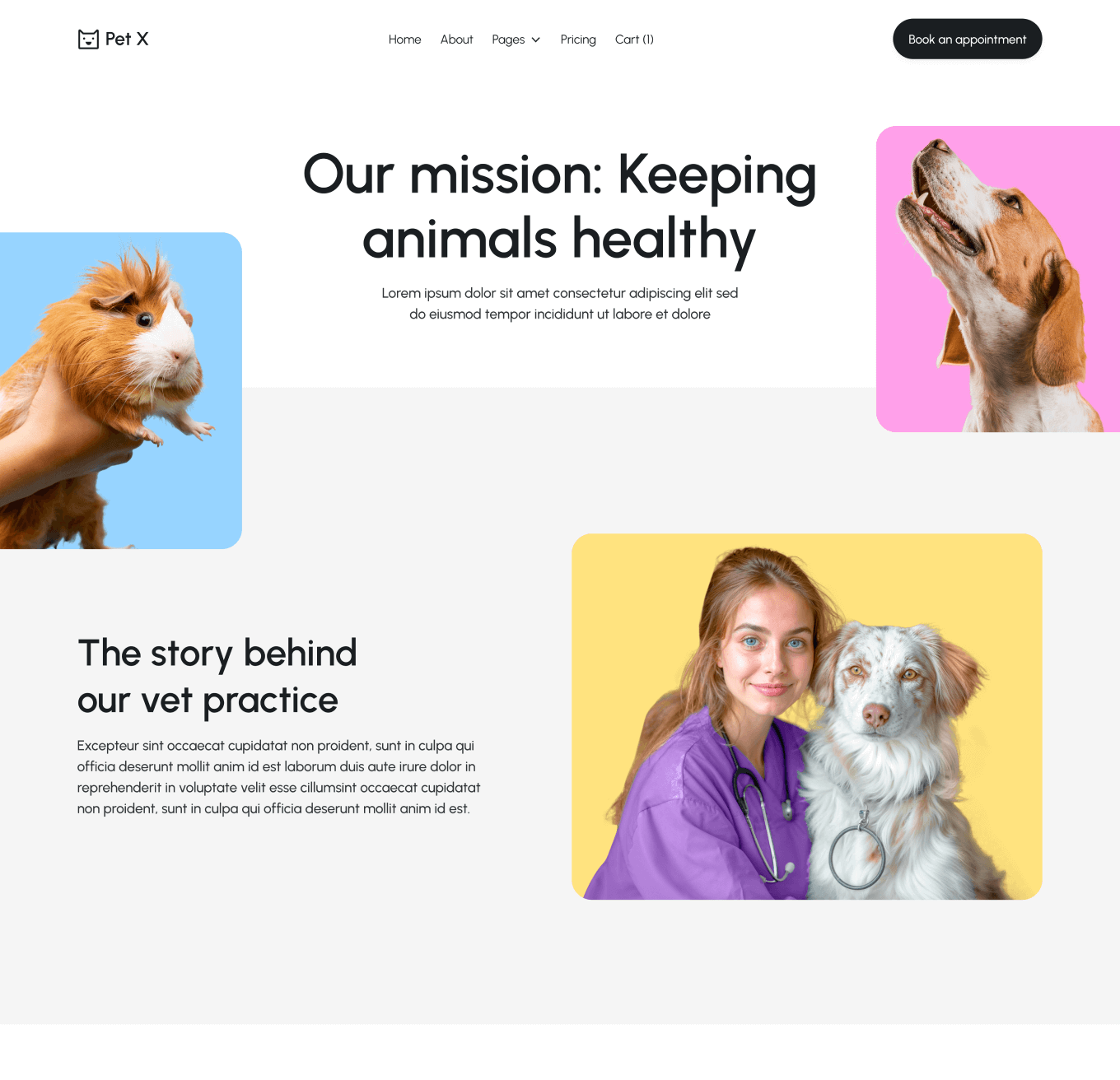 Pet X About Hero Page Veterinary Webflow Template