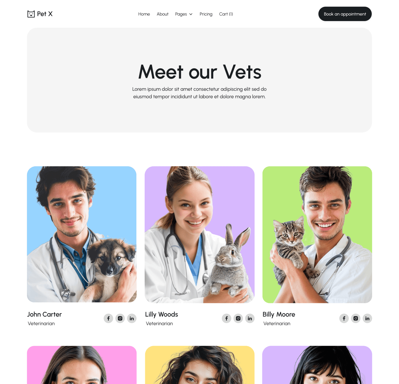 Pet X Vets Hero Page Veterinary Webflow Template