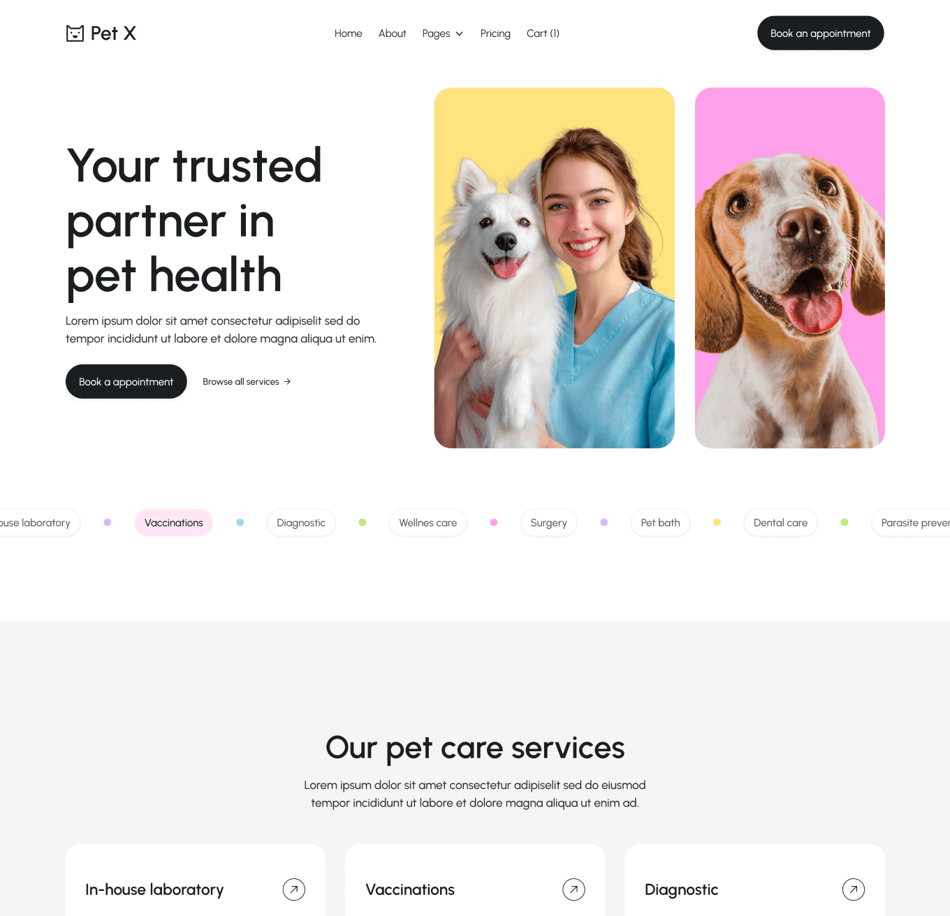 Pet X Home V1 Hero Page Veterinary Webflow Template