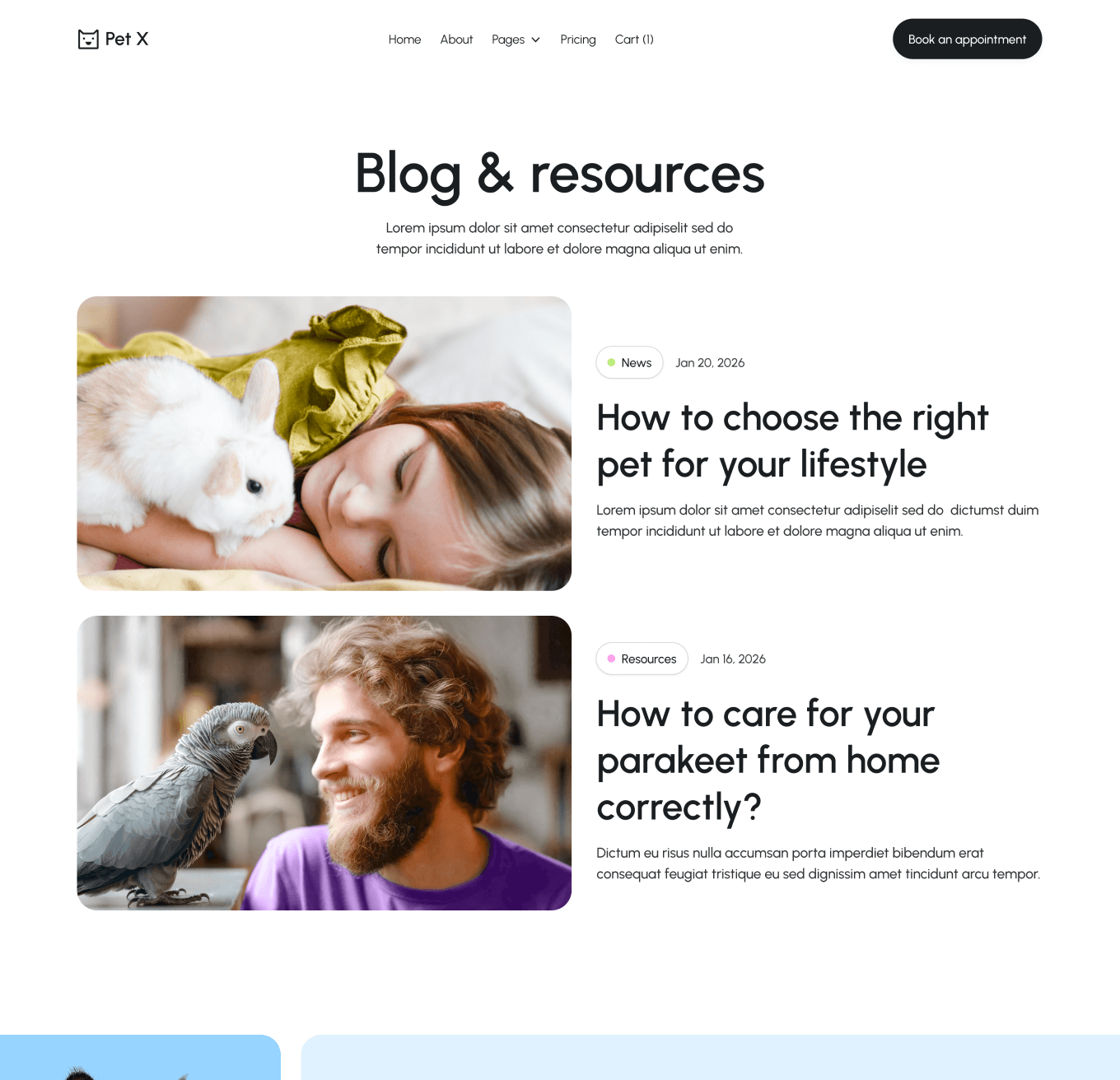 Pet X Blog V1 Hero Page Veterinary Webflow Template