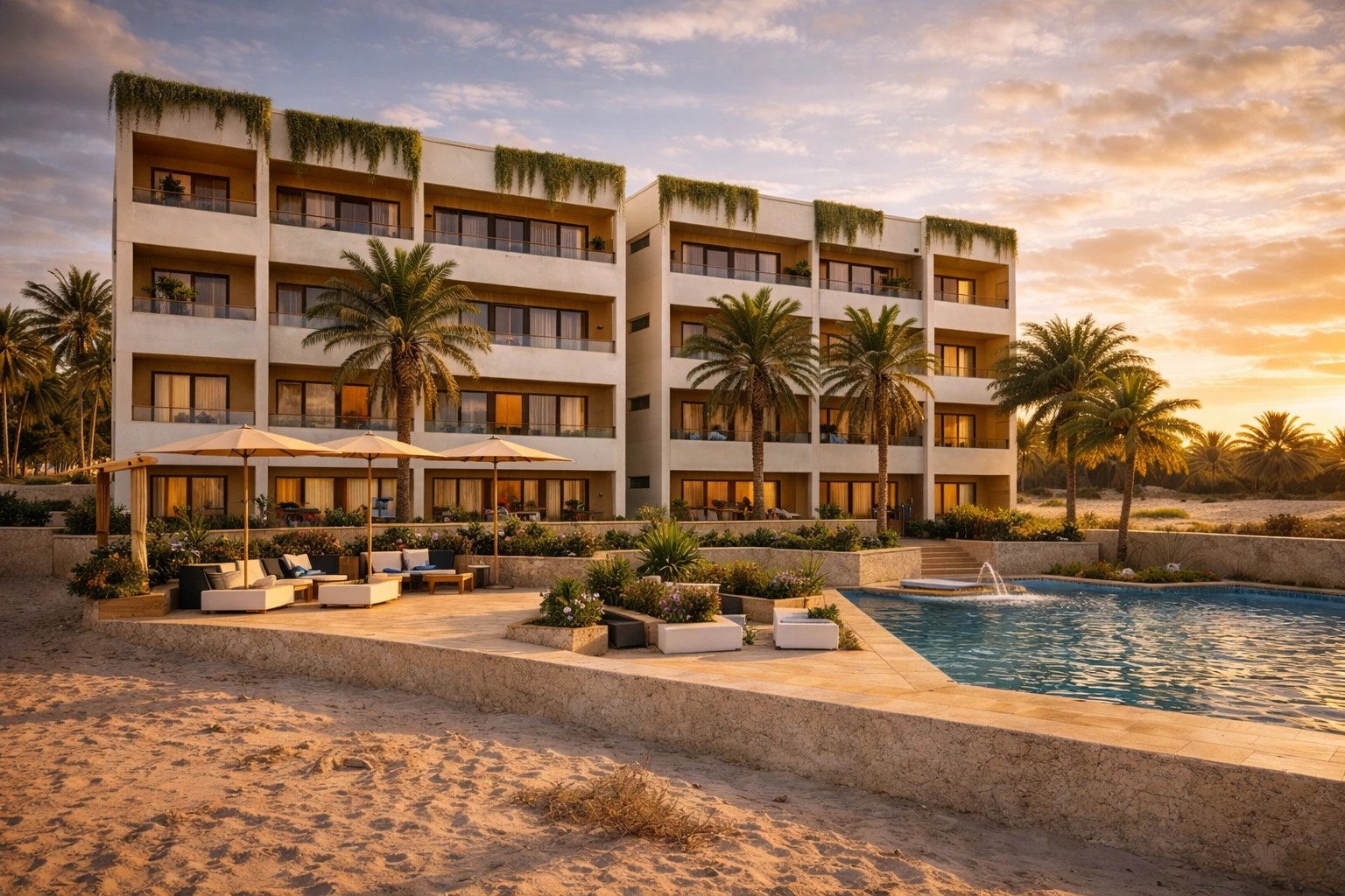 a side view of kahal poolside