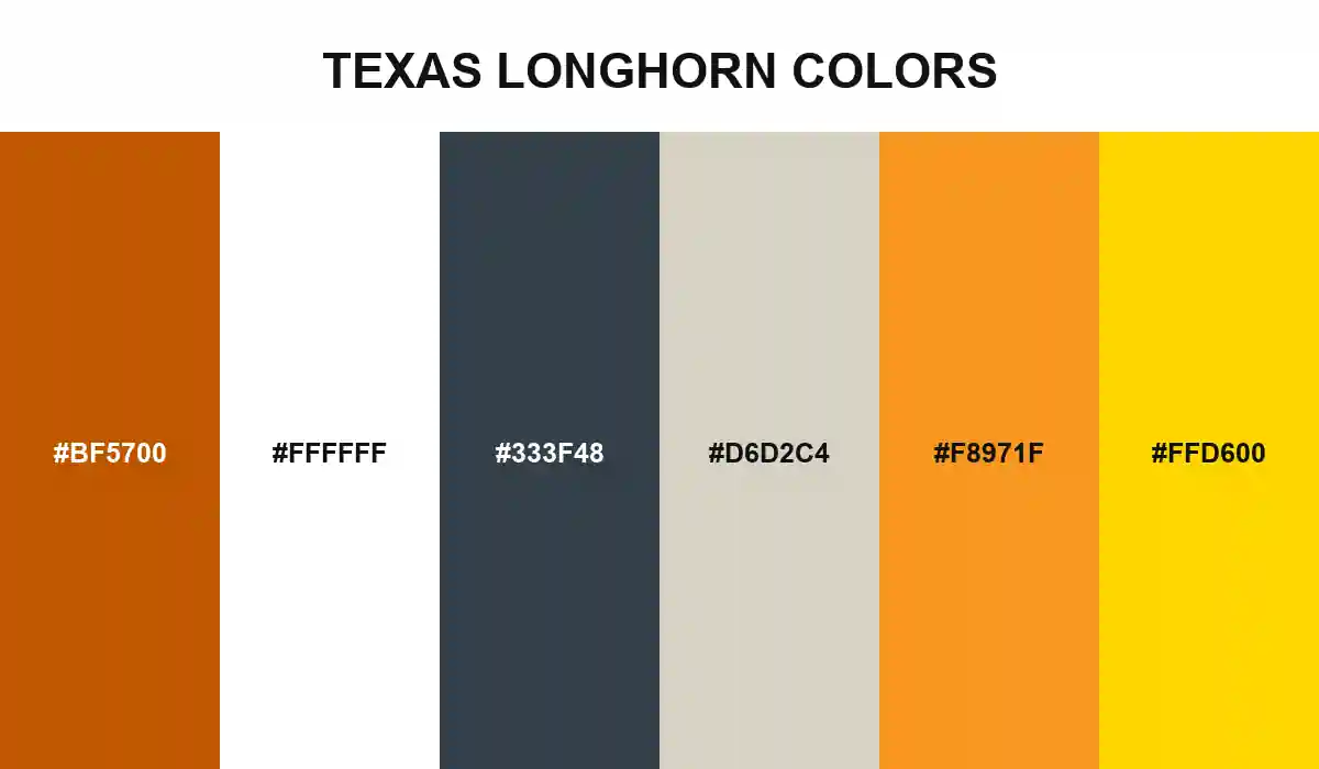Texas Longhorn colors with official Burnt Orange and UT support colors