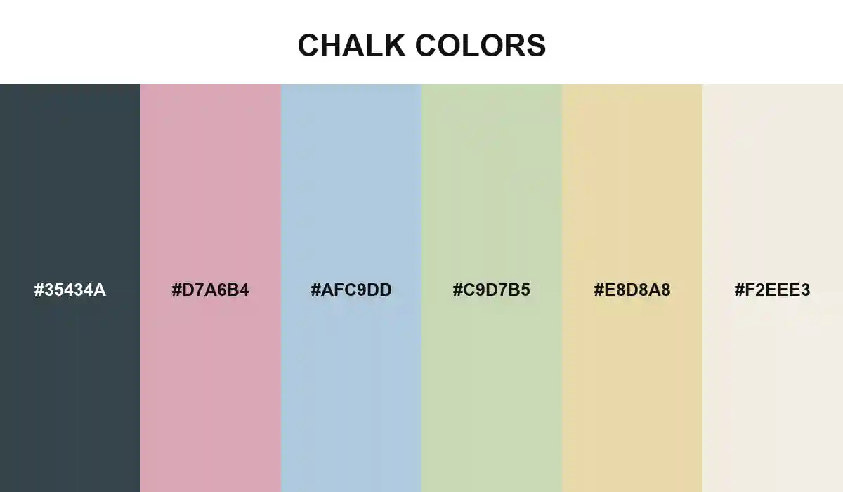 Chalk colors with slate, powder rose, blue, mint, yellow, and mineral white HEX values