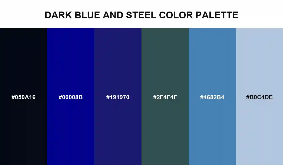 Dark blue and steel color palette moving from furnace black and DarkBlue to SteelBlue and LightSteelBlue HEX values