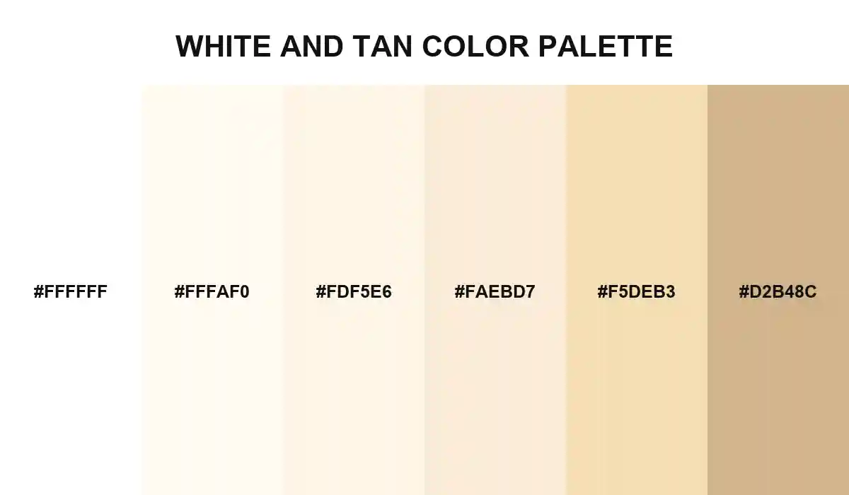 White and tan color palette moving from CSS White through warm paper shades to Wheat and Tan HEX values