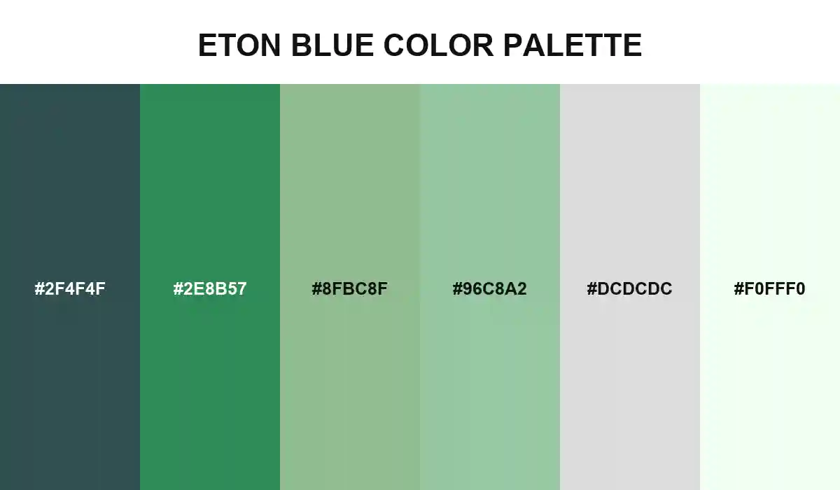 Eton Blue palette with DarkSlateGray, SeaGreen, DarkSeaGreen, Eton Blue, Gainsboro, and Honeydew HEX values