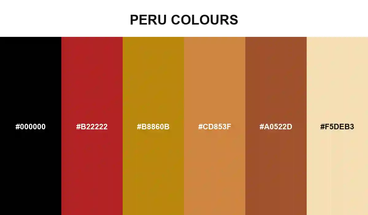 Peru Colours with Black, Firebrick, Dark Goldenrod, Peru, Sienna, and Wheat HEX values