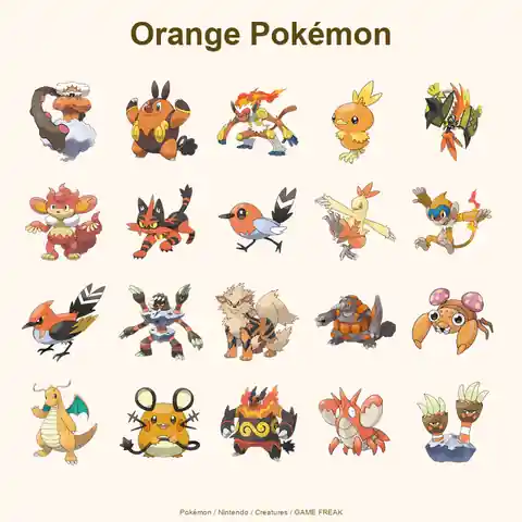 Orange Pokémon — 20 species with orange fur, shells and markings