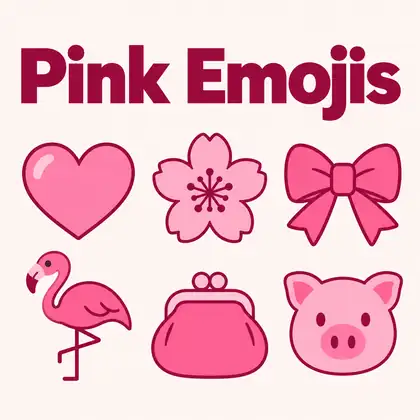 Pink Emojis: pink heart, cherry blossom, bow, flamingo, coin purse and pig face