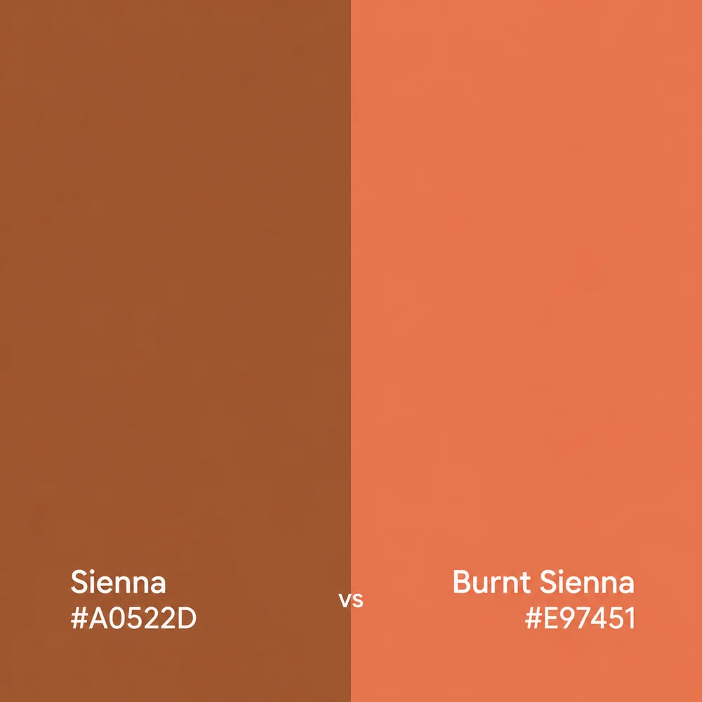 Sienna #A0522D beside the lighter orange-red Burnt Sienna #E97451.