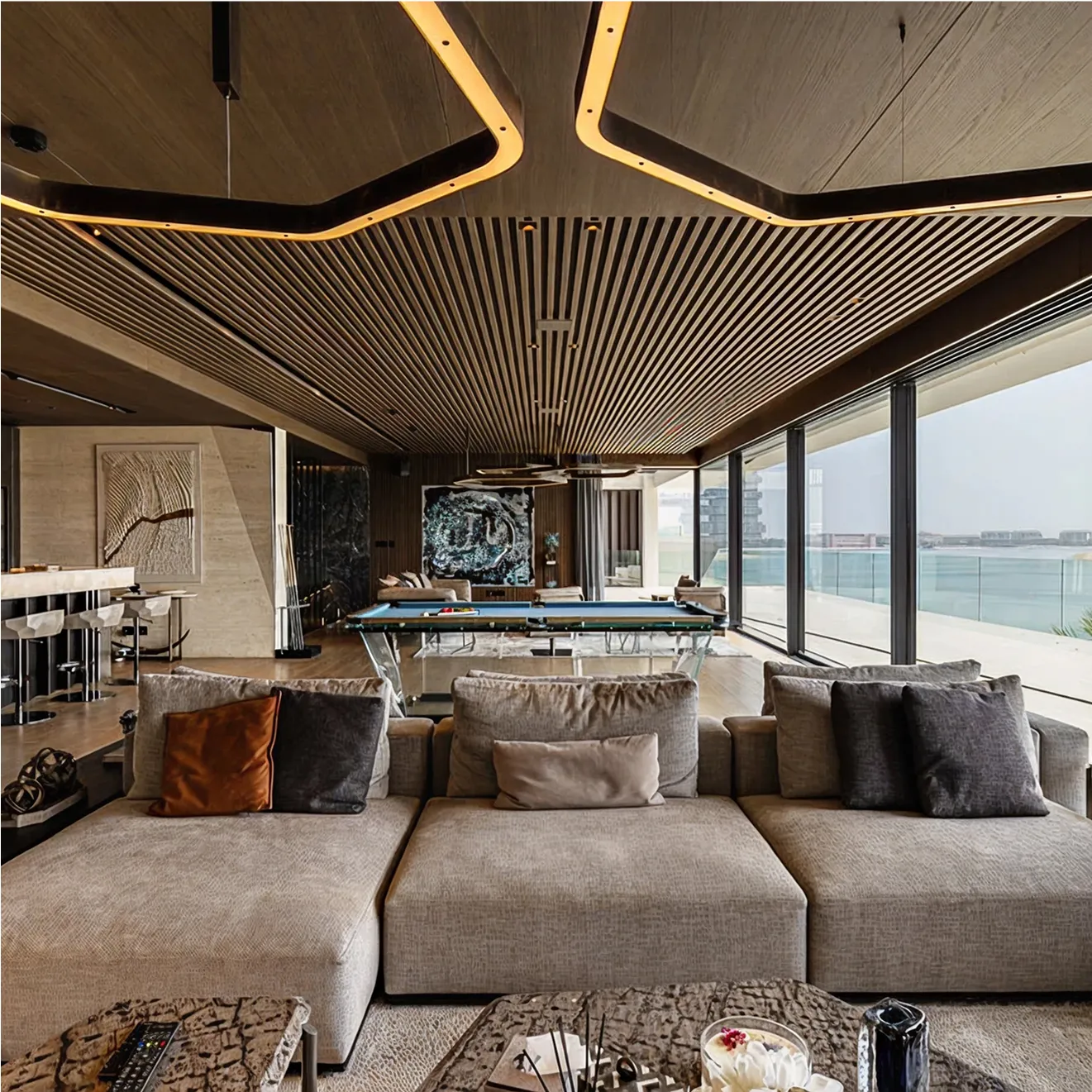 Modern villa interior fit out with custom designed ceilings