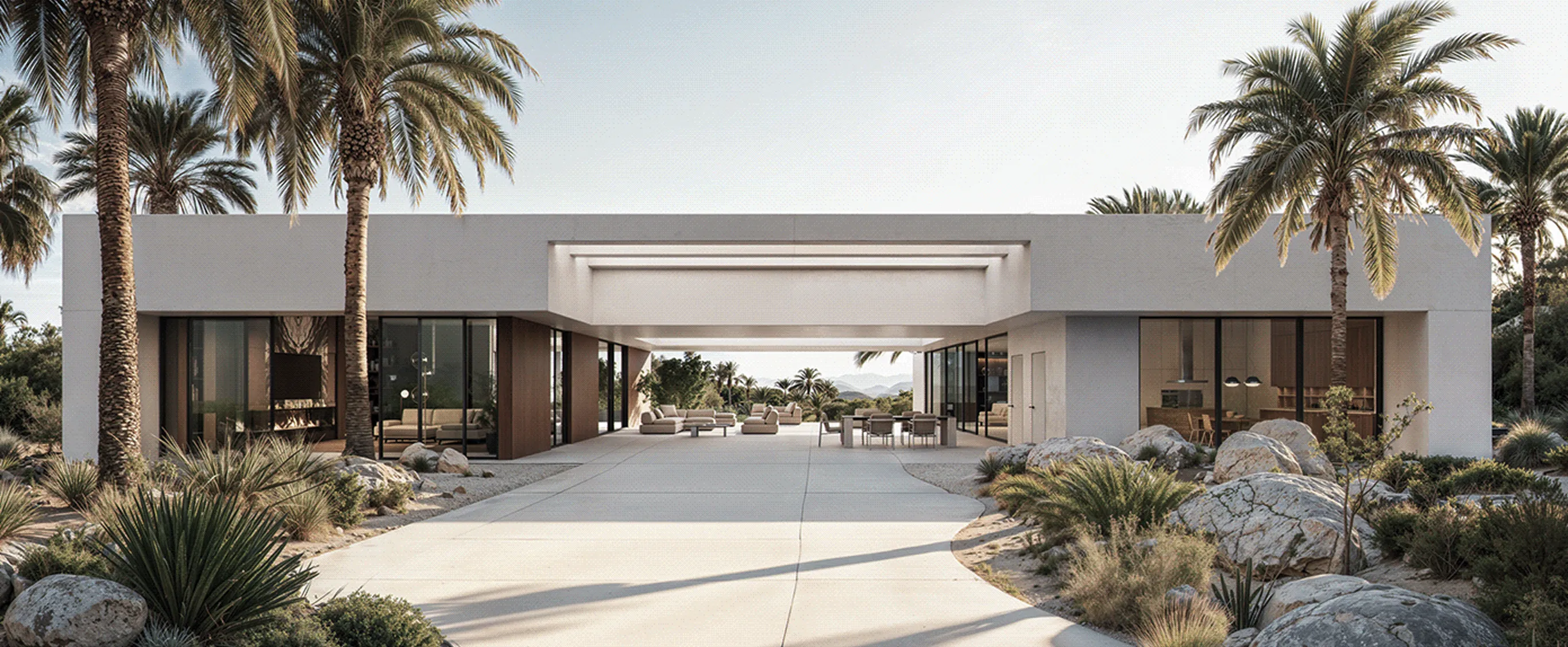 A stunning villa exterior framed by bespoke landscaping