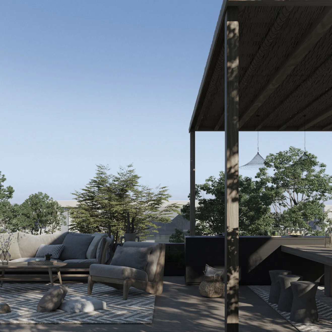 Architectural outdoor setting with custom modular seating