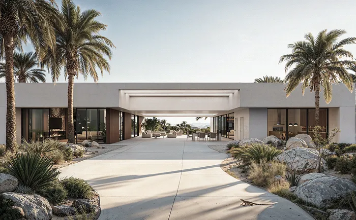 A stunning villa exterior framed by bespoke landscaping