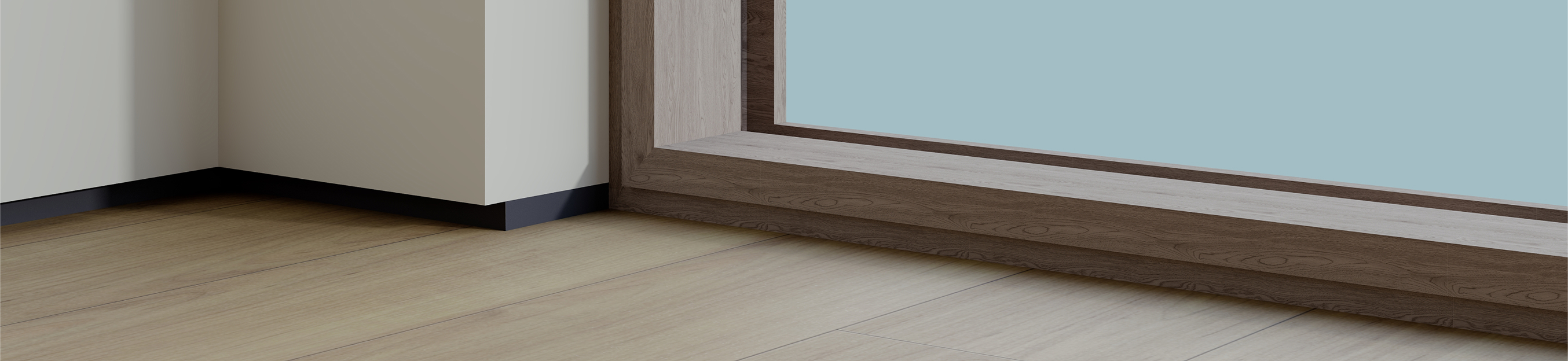 wood finish fixed glass window