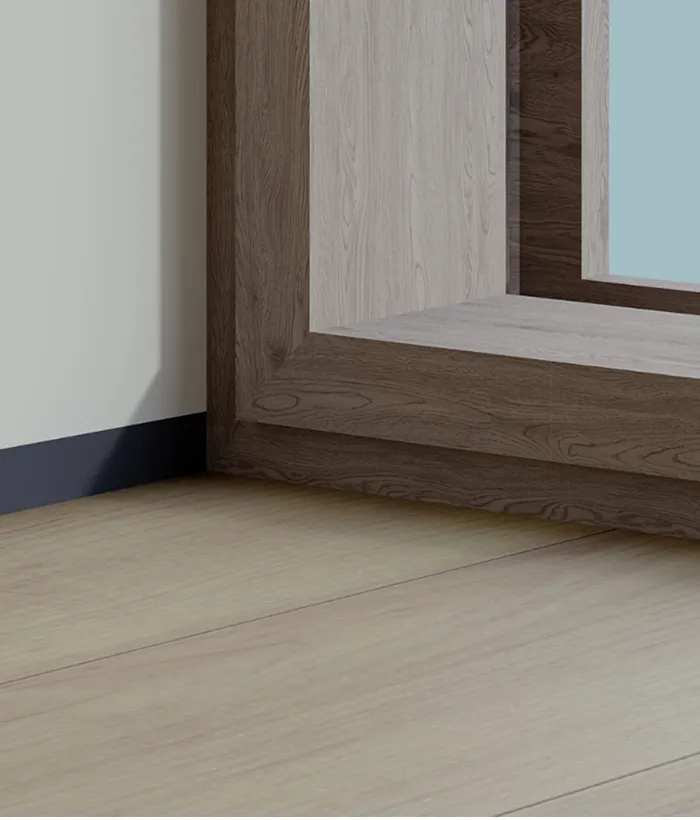 wood finish fixed glass window