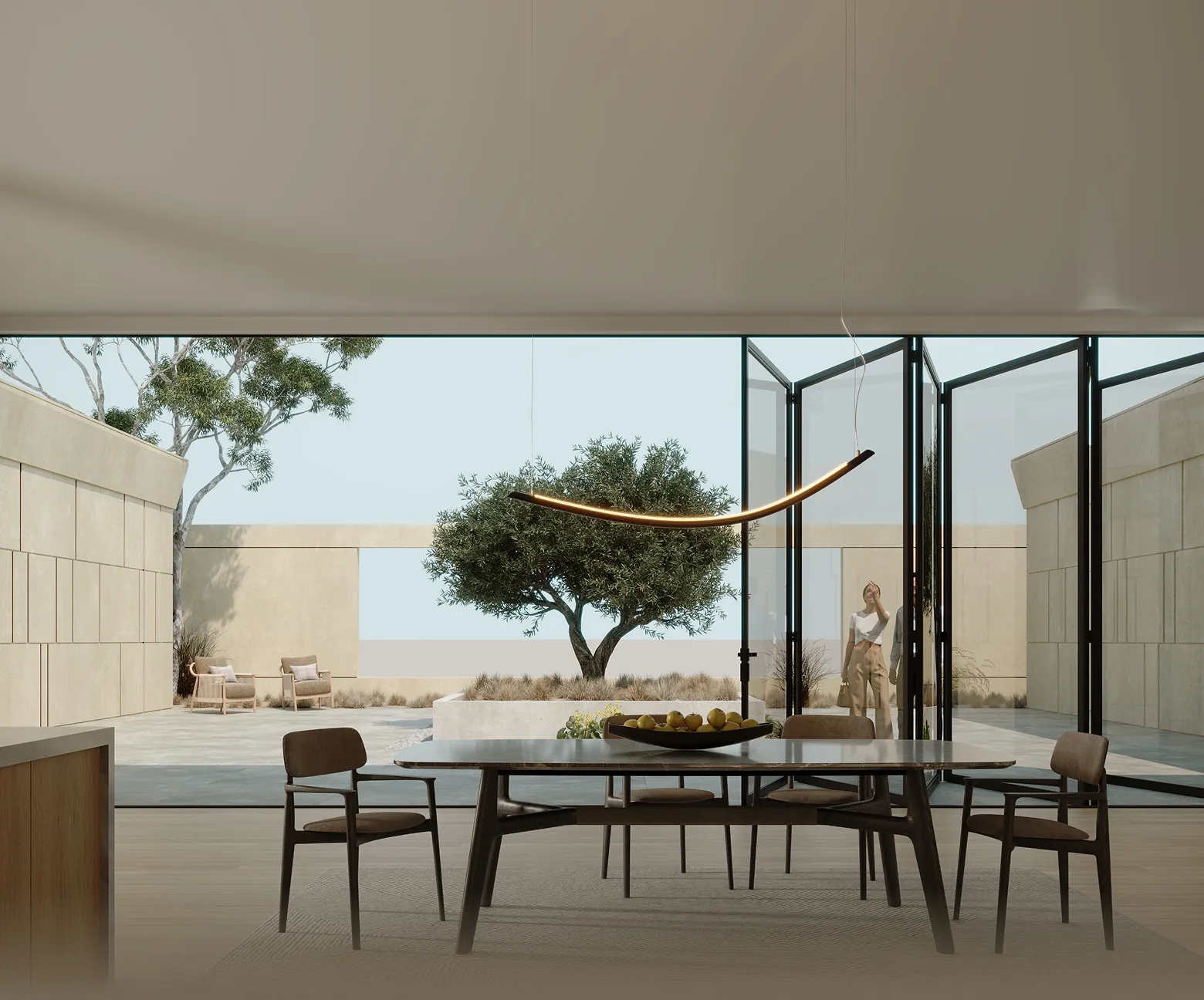 Modern aluminum bifold window system with multiple panels