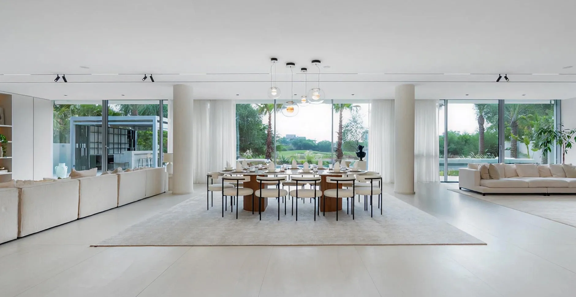 Spacious living area with bespoke joinery in a luxury villa