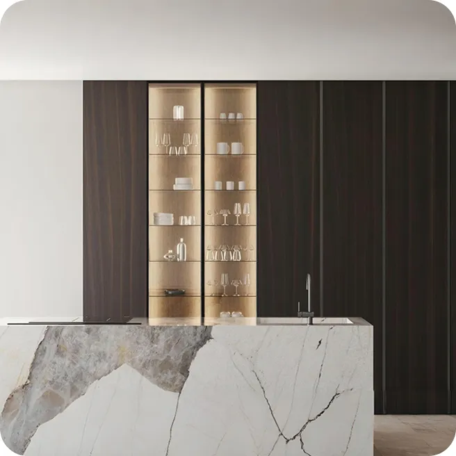 Tailored kitchen system with integrated appliances and premium joinery craftsmanship.