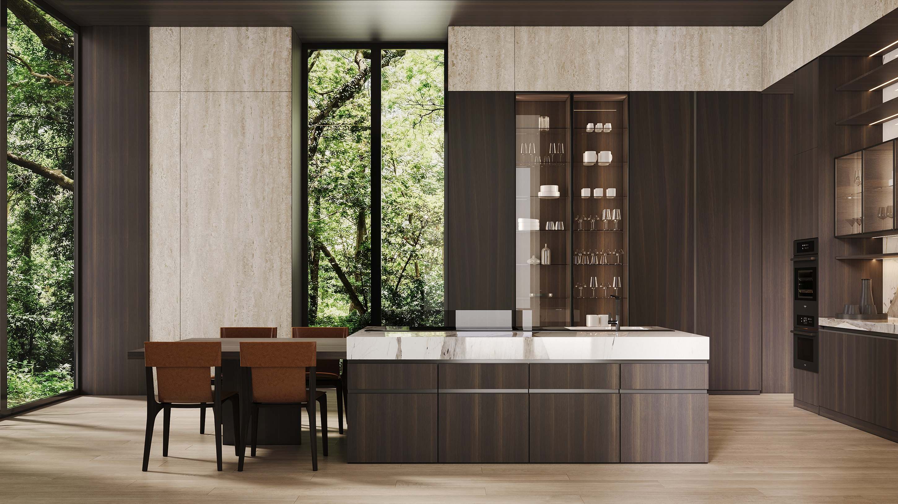Bespoke kitchen island joinery, custom-made with integrated cabinetry and luxurious material finishes.