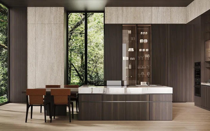 Bespoke kitchen island joinery, custom-made with integrated cabinetry and luxurious material finishes.