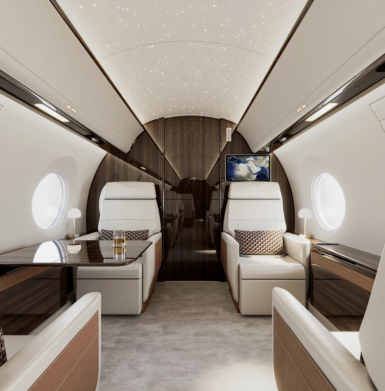 Exclusive joinery for Gulfstream G650 private jet, custom-crafted with lightweight and luxury finishes.