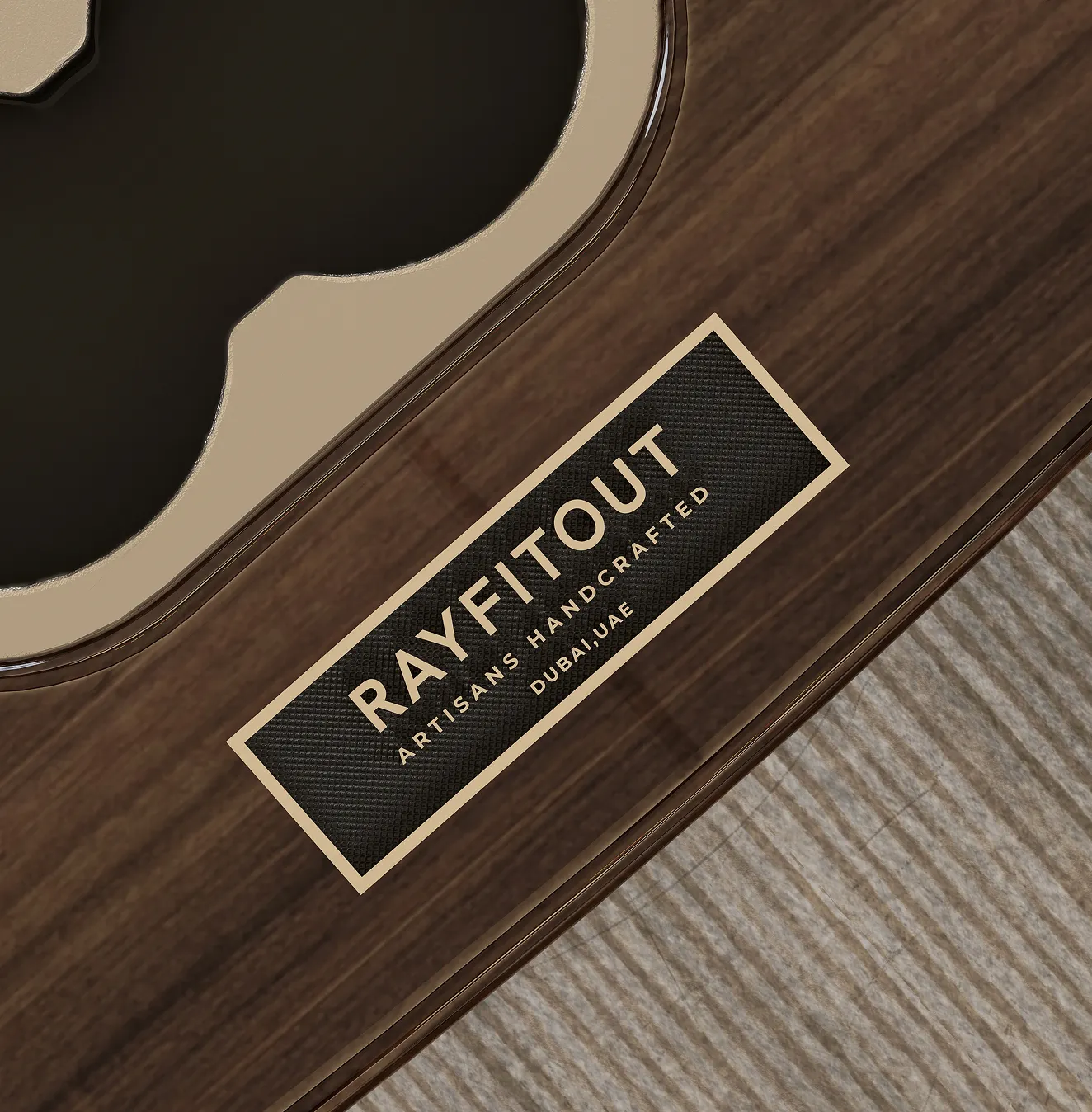 Rayfitout handcrafted joinery label — a mark of artisanal craftsmanship and design.