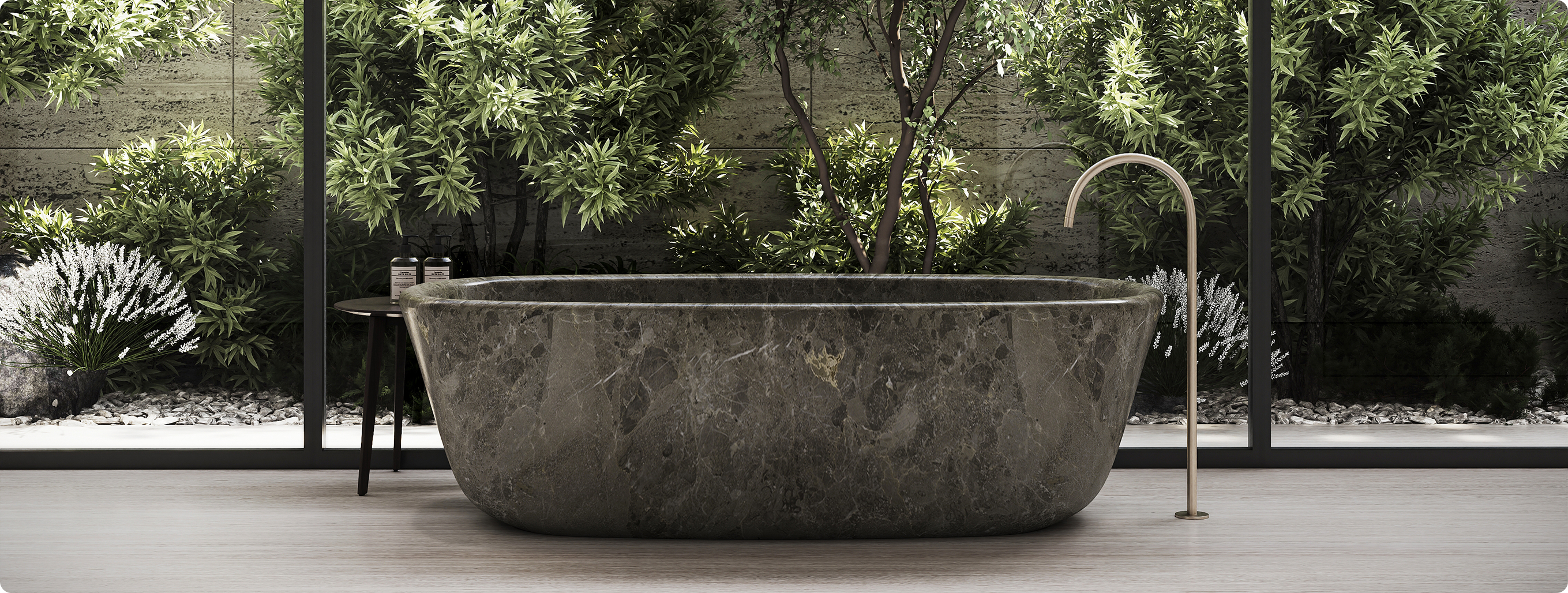 Bespoke interior design with travertine floating feature wall