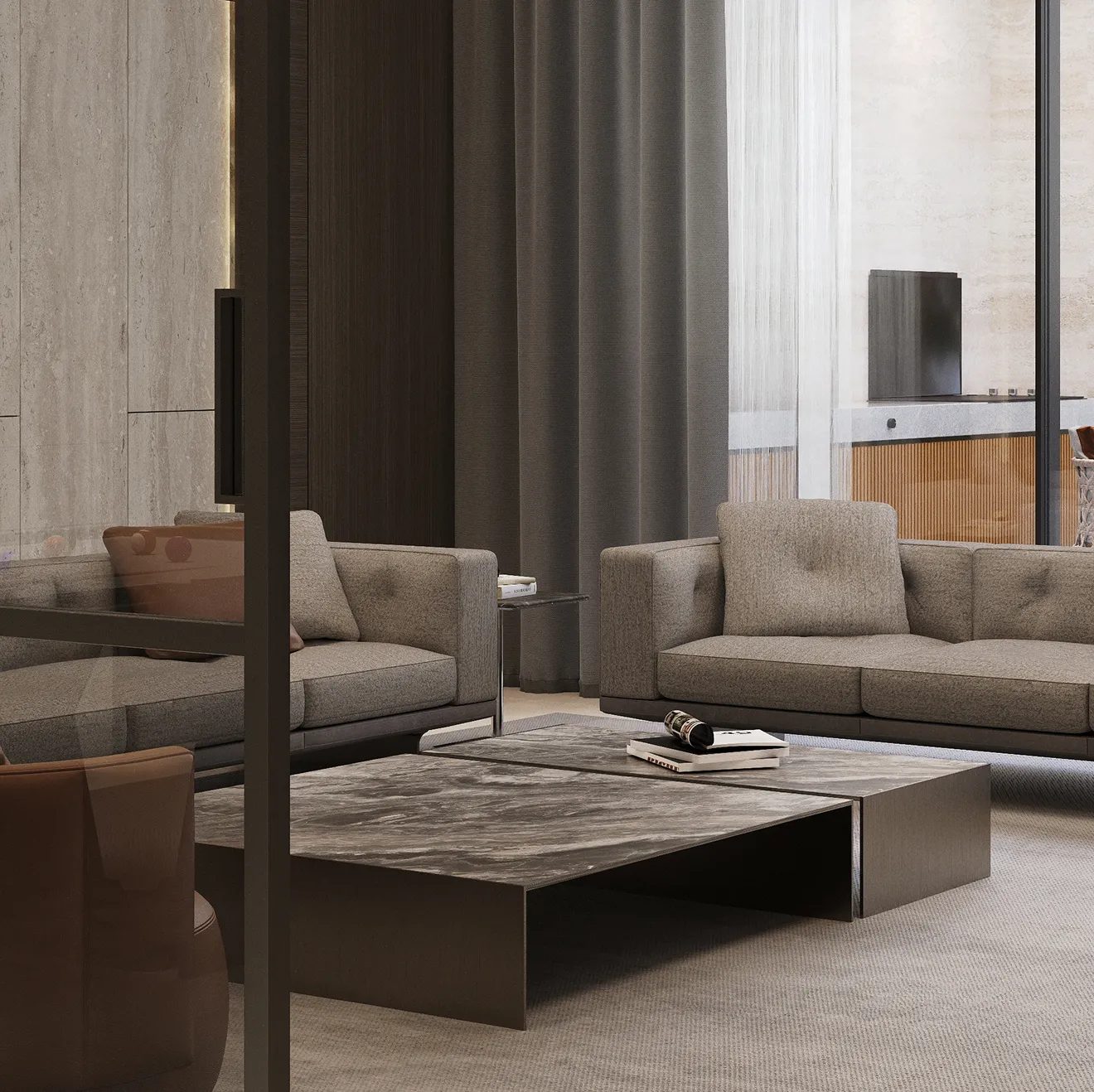 Modern luxury living room with bespoke joinery