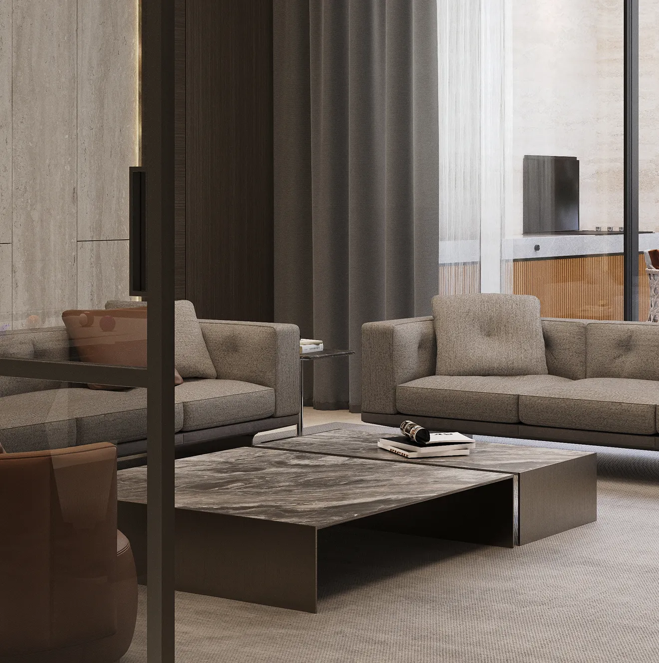 Luxury villa interior in Dubai with bespoke joinery and modular sofas