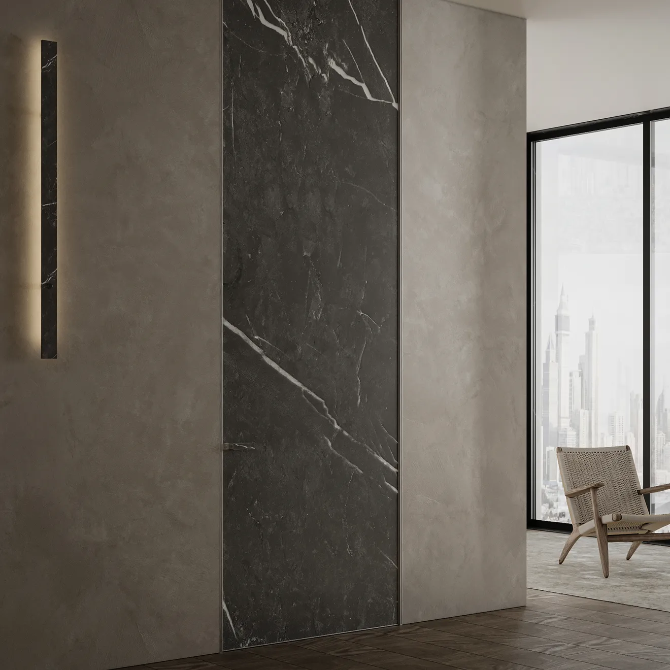Custom hidden door with minimalist detailing