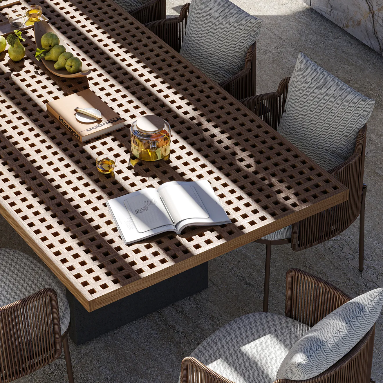 Architectural outdoor setting with modular seating