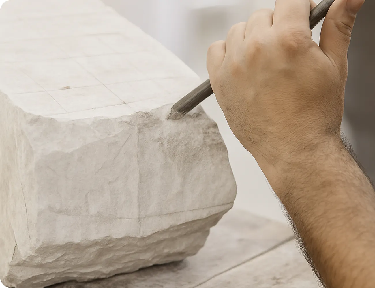 Rayfitout team chiselling marble to create joinery elements
