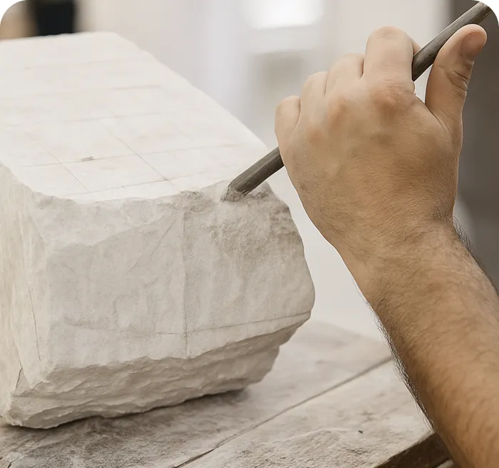 Rayfitout team chiselling marble to create joinery elements
