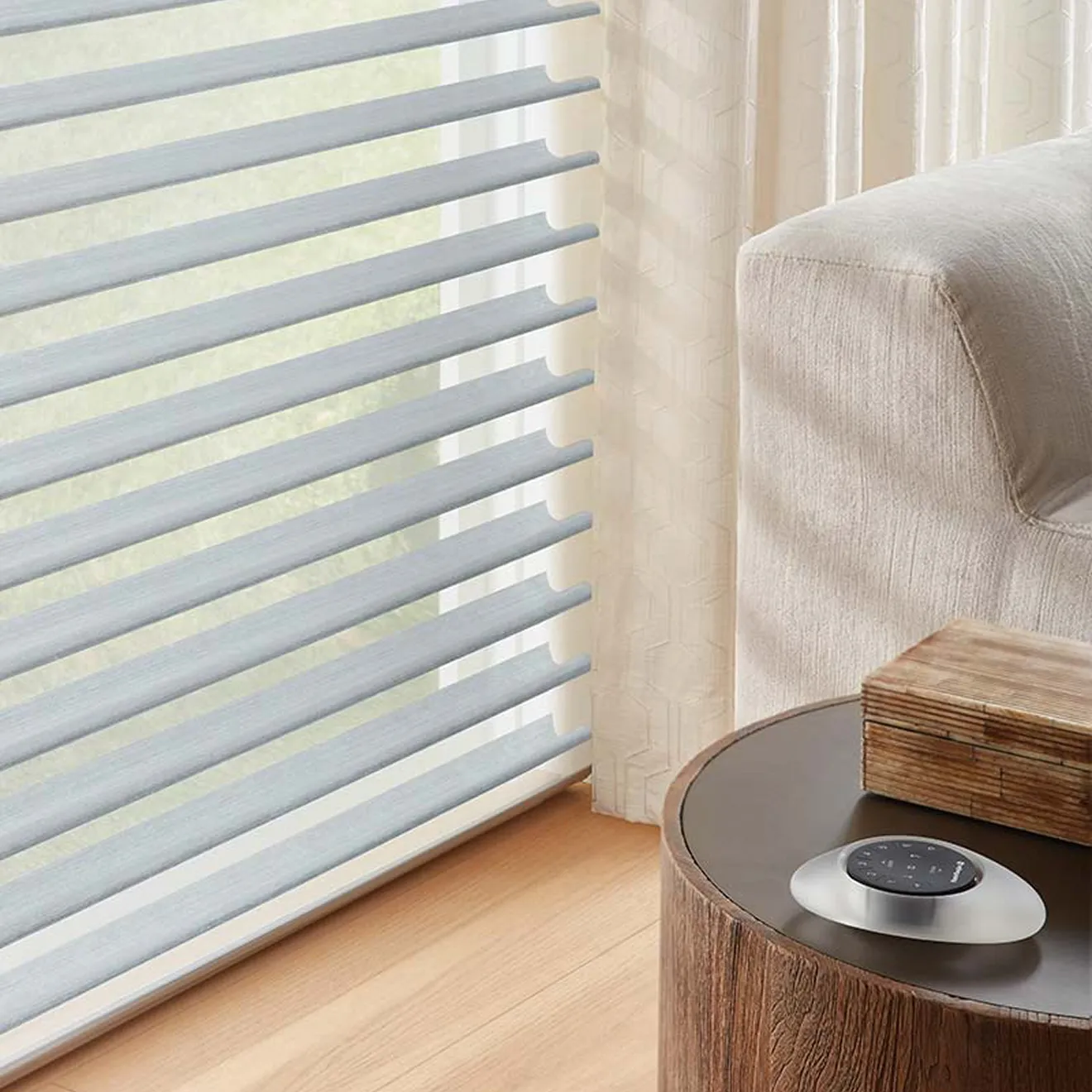 Automated blinds for modern villa interior design