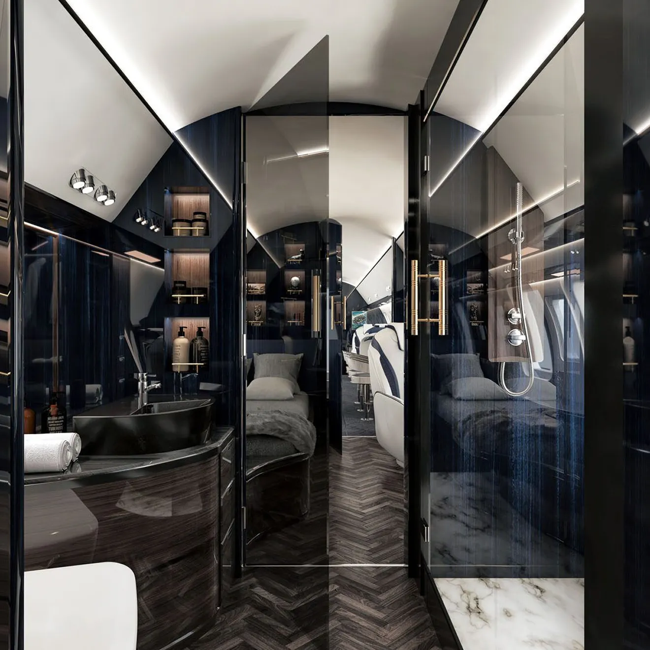 Private jet interior design in Dubai featuring bespoke craftsmanship