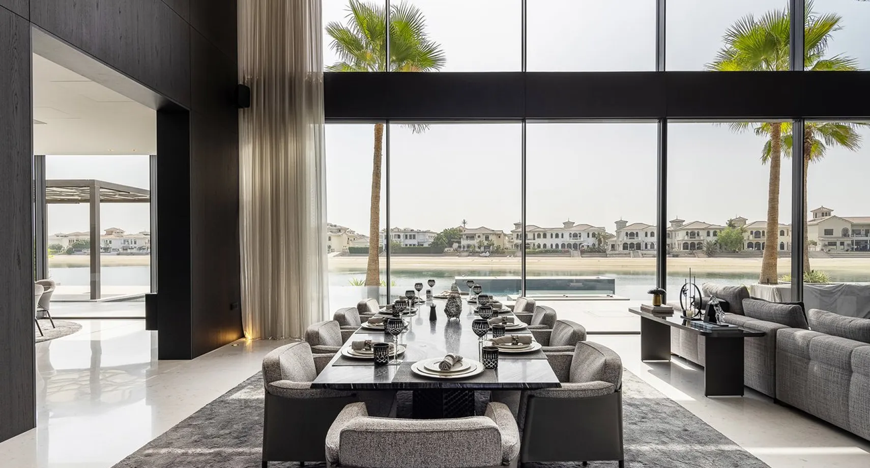Custom-designed villa renovation in Palm Jumeirah featuring a luxury dining area