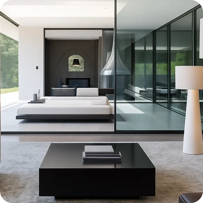 Luxury interior with a bullet-resistant sliding glass window