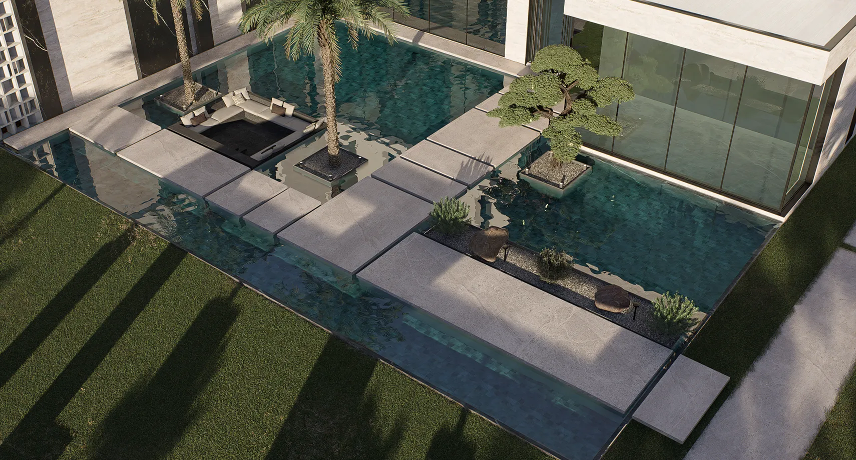 Custom designed landscaping pathway in a private villa