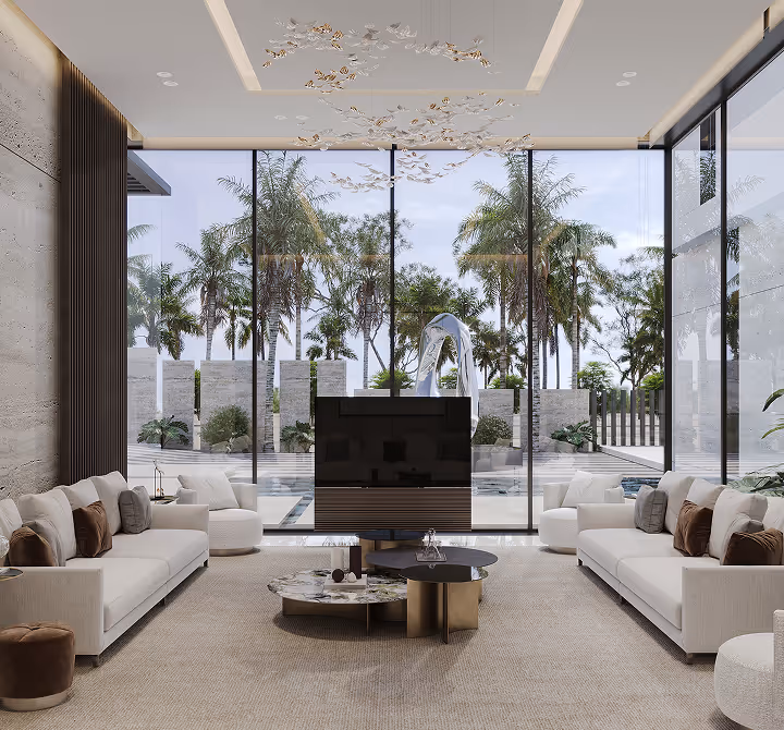 Luxury villa interior in Dubai with bespoke joinery and modular sofas