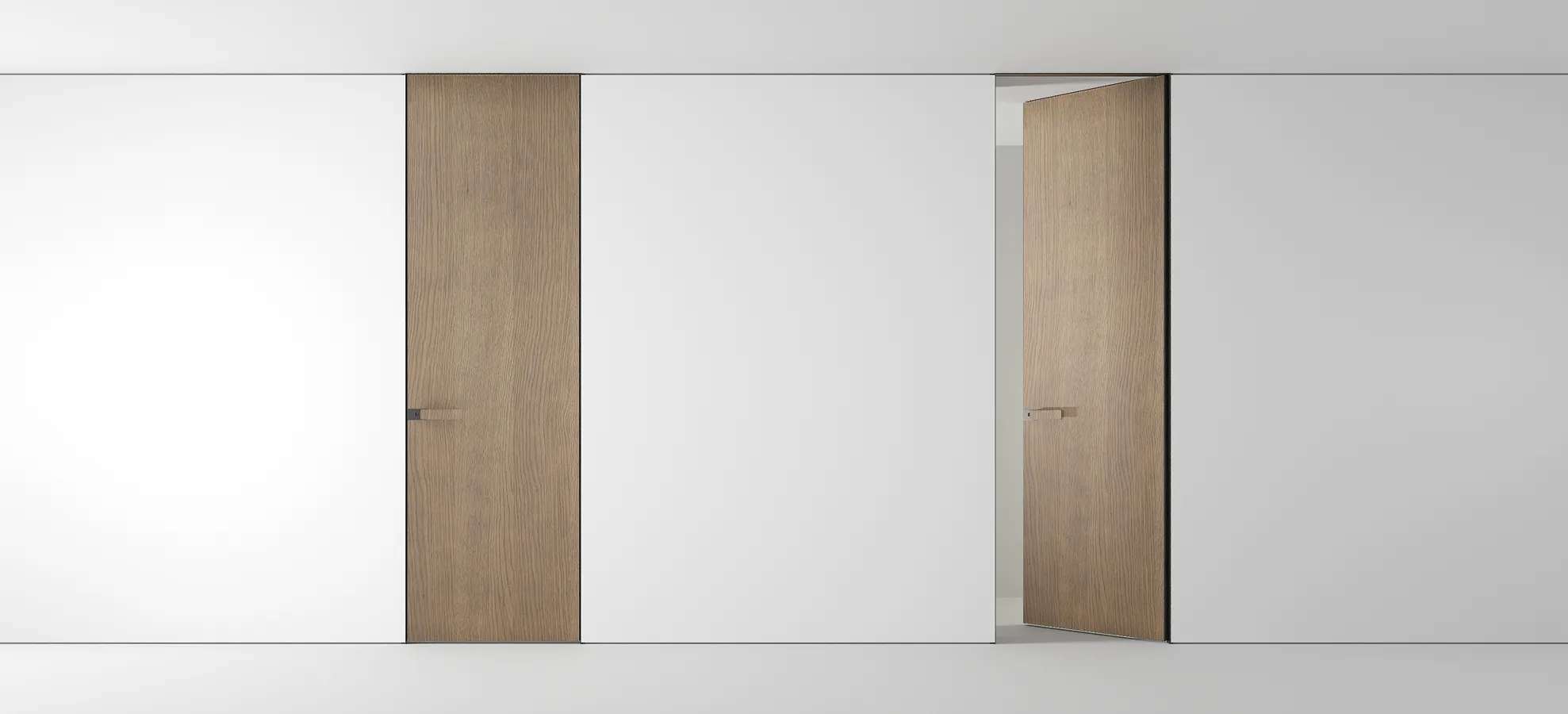 Modern villa entrance with minimalist architecture large glass panels, natural stone cladding, and a narrow water feature flanking a concrete pathway and a bonsai tree