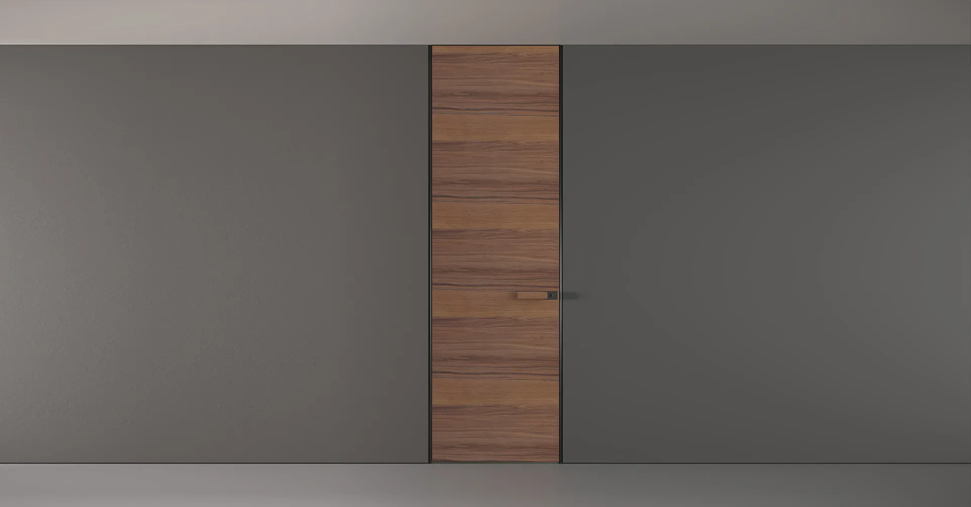 Minimalist interior with a concealed ceramic-finished door.