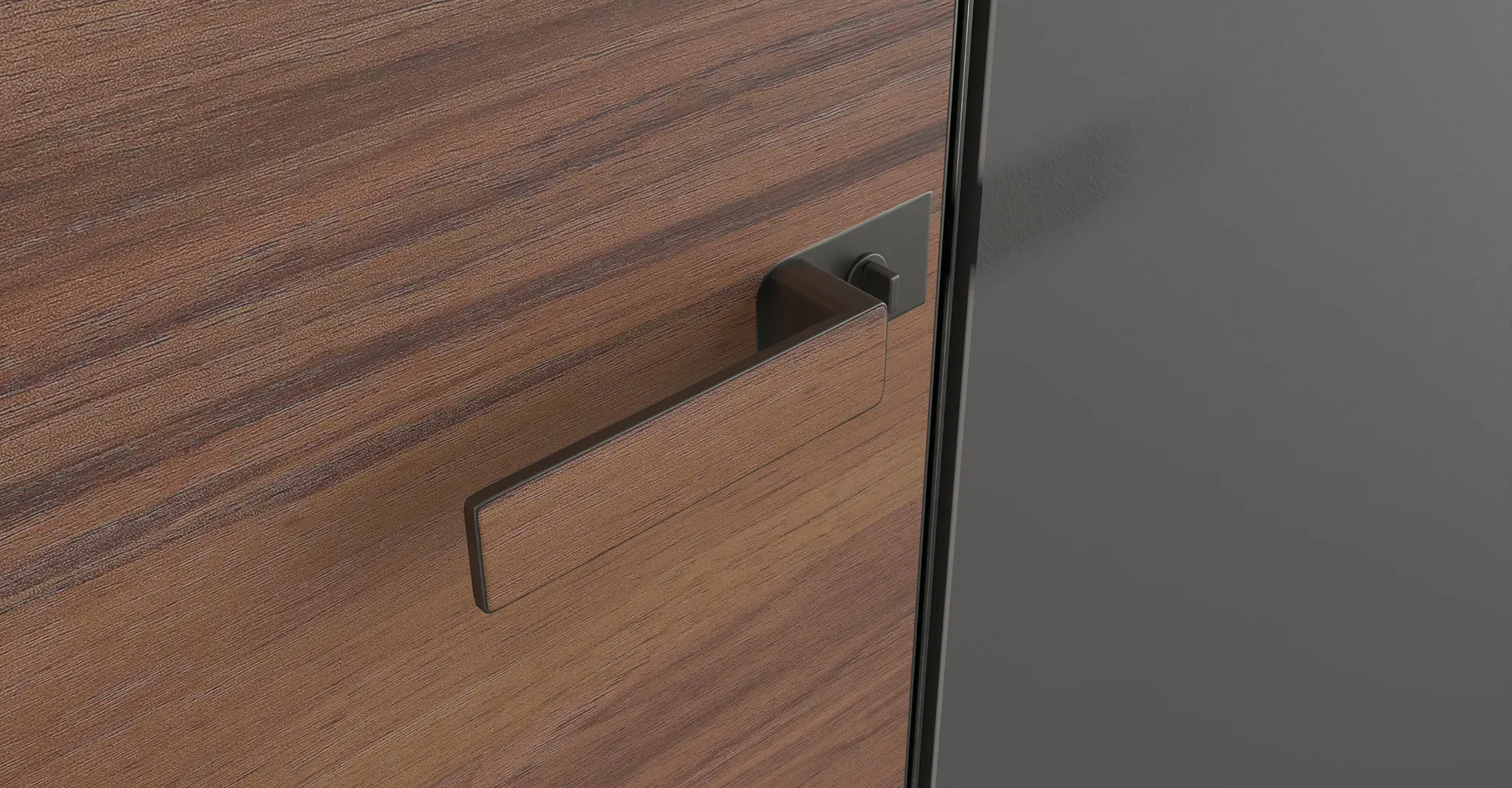 Modern interior with a light wood finished concealed door.