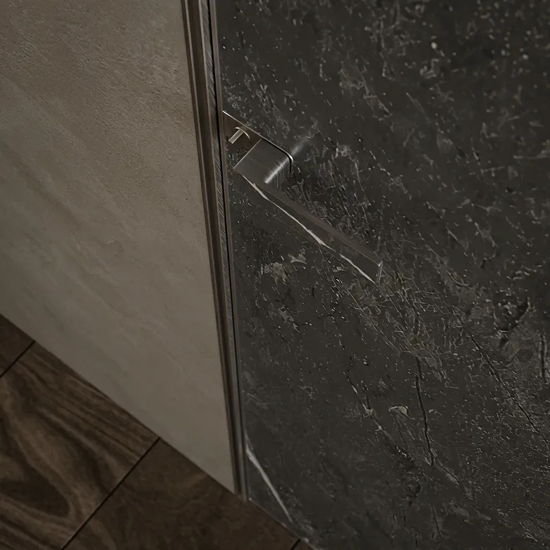 Luxury interior featuring a concealed door with leather finish and wood-paneled wall.