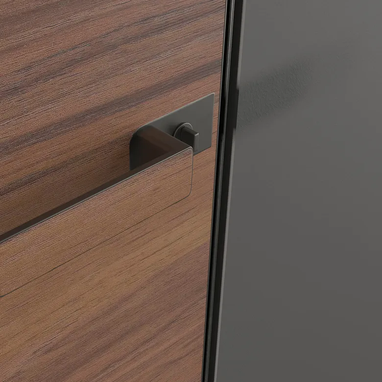 Modern interior with a light wood finished concealed door.