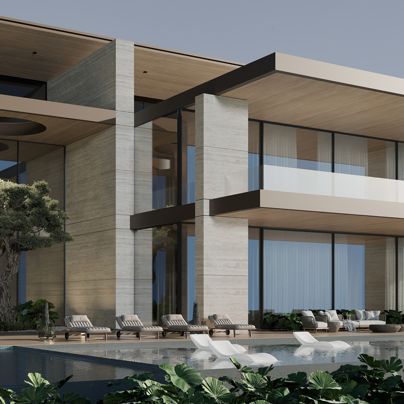 Modern walk-in closet with shelves for storage featuring bespoke joinery.