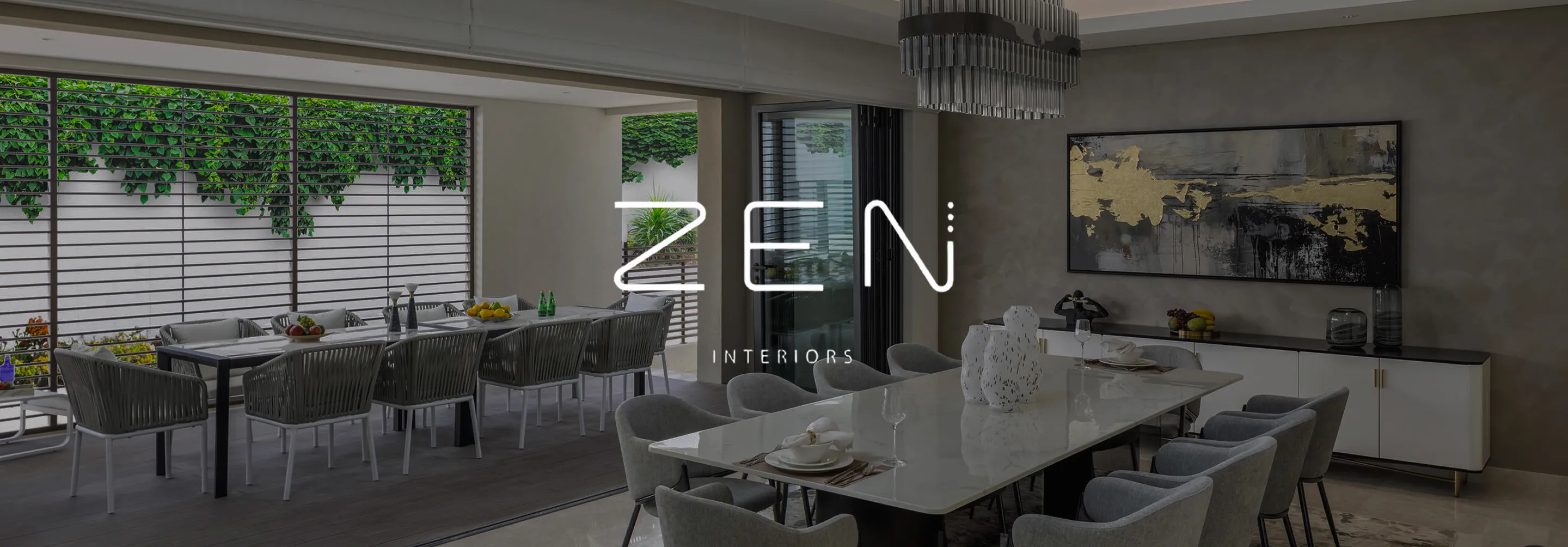 Dubai luxury residence dining interior by Zen Interiors with panoramic sea view.