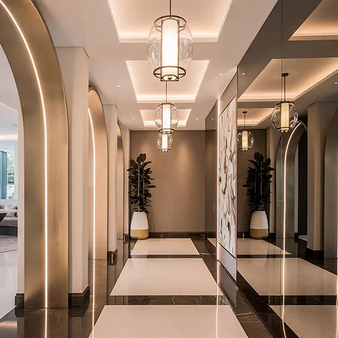 Entryway in a luxury villa featuring bespoke interior design in Dubai.