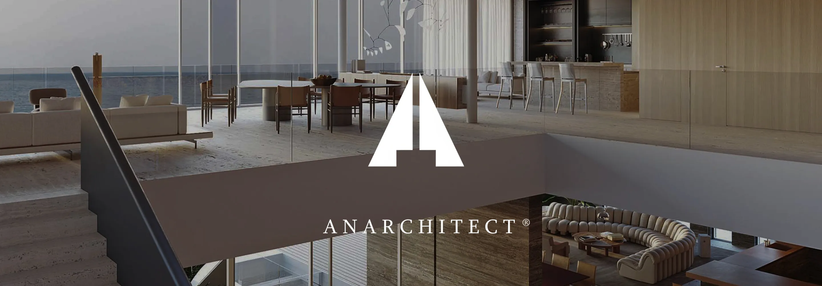 High-ceiling loft with a turquoise centrepiece feature and city view interior design.